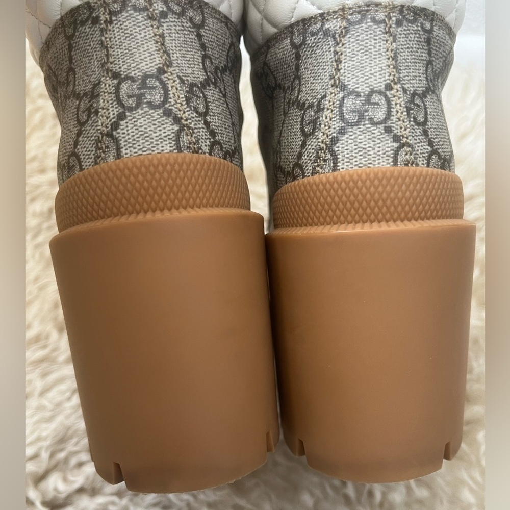 Gucci GG Canvas Quilted Leather Platform Boots – Ivory/Tan - Picture 9 of 16